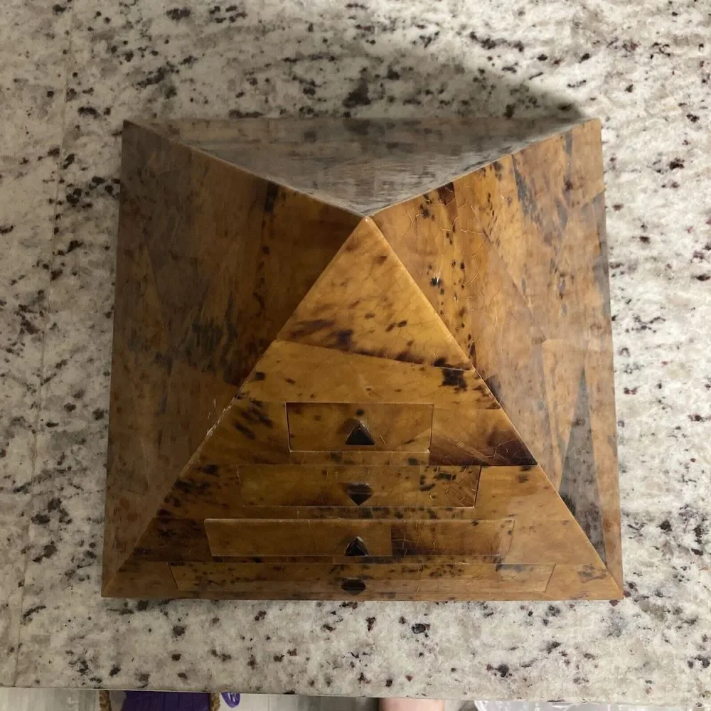 Pyramid Form Jewelry Box by Maitland Smith Veneered Coconut Shell